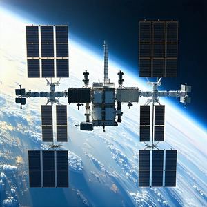 A Space Shuttle With A Large Number Of Solar Panels On Its Side
