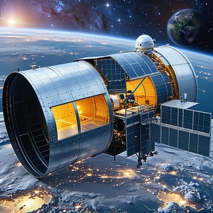 A Spacecraft Is Shown In A Close-up View, With A Large Window On The Side