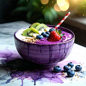 Lifestyle Ink Drawing: Smoothie Bowl Prepared With Organic Components With Large Bowl
