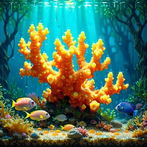 Nature Oil Painting: Coral reef in rainy season