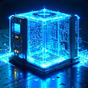 Quantum computer with blue light (glow:1.42)