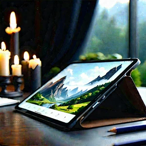 Tablet With Digital Artwork With Table Large