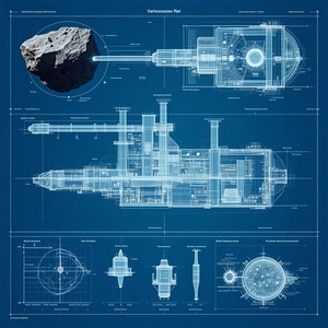 A Blue And White Drawing Of A Space Ship Is Displayed On A Page