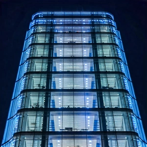Urban Hdr Photography: Glass Office Tower With Dramatic Lighting With Tall Building