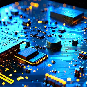 Circuit Board With Digital Particles With Close-up Computer