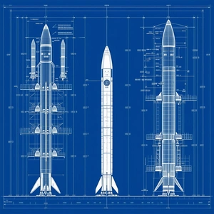 blue drawing rocket shown