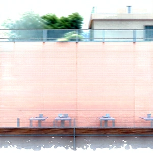 Urban Watercolor Painting: Rooftop Garden With Outdoor Dining With Patio Tables