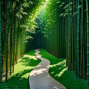 Nature Voxel Art: Path Through Bamboo Grove With Pathway Surrounded