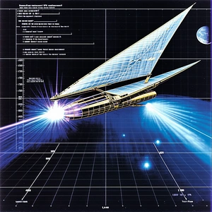 A Blue And White Sailboat Is Shown In A Drawing, With A Space Shuttle In The Background