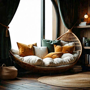 Lifestyle Flat Design: Reading Nook With Comfortable Textiles With Image, There
