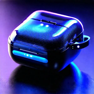 Wireless Earbuds With Glowing Screen With Blue Black