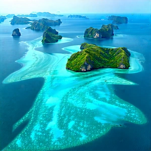 Nature Hdr Photography: Aerial View Of Coastal Islands With Beautiful Blue