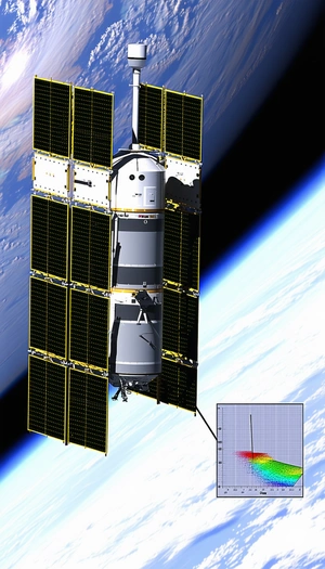 A Space Shuttle Is Docked With A Space Station, And The Two Are Connected By A Long Pole