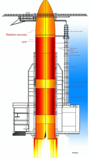 A Large Red Tower Is Shown In A Drawing, With A Blue Background