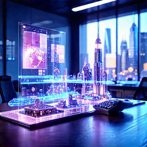 (futuristic:1.38) Tech Startup Office With Futuristic Cityscape
