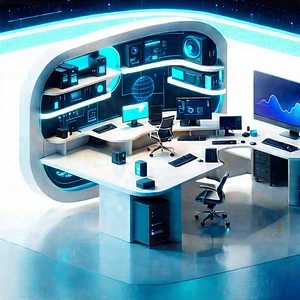 (futuristic:1.28) Tech Startup Office With Futuristic Office