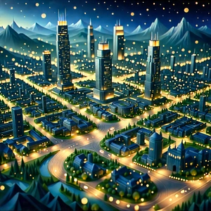 Digital Transformation Visualization With Nighttime Cityscape