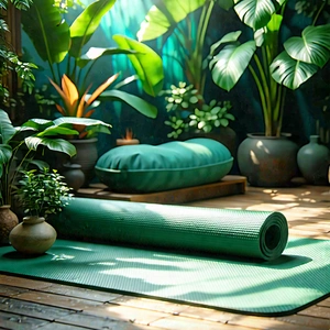 Lifestyle Professional Photography: Wellness Scene With Yoga Mat And Plants With Image, There
