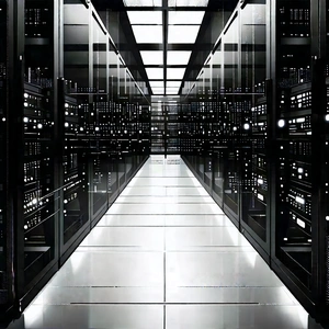 Server rack with (digital:1.28) particles