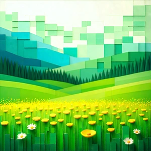 Nature Geometric Design: Meadow During Midday With Painting Lush