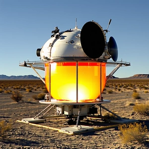 A Large, Round, And Orange Structure Sitting In A Desert-like Environment