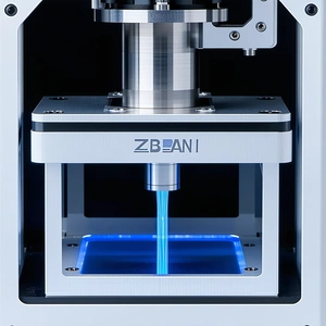 A Blue Laser Is Being Used To Cut A Piece Of Plastic