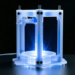A Blue Light Is Shining Through A Clear Plastic Container