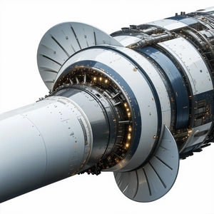 A Large, White, And Blue Turbine Engine Is Shown In A Close-up View