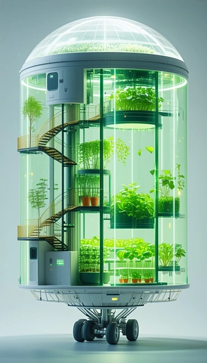 In The Image, There Is A Large, Multi-level Greenhouse Filled With Various Plants