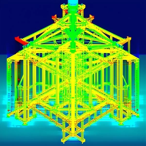 The Image Is A 3d Model Of A Building, Likely A Bridge, With A Yellow And Green Color Scheme