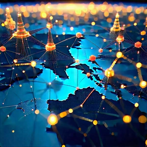 Blockchain Network Visualization With Blue Globe