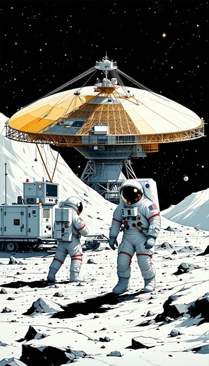 In The Image, There Are Two Astronauts Standing On The Moon, Wearing White Suits