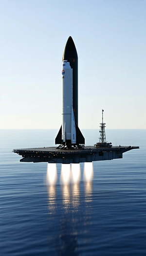 A Space Shuttle Is Docked On A Large Boat, Which Is Floating On The Ocean