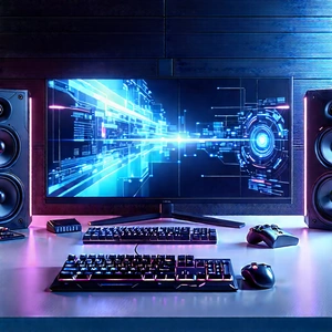 Entertainment Technology In Tech Office With Computer Desk