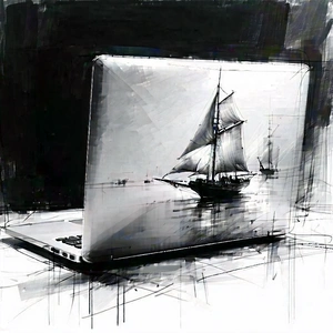 Tech Charcoal Drawing: Laptop With User Interface With Laptop Computer