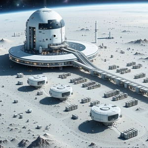 In This Image, There Is A Large White Dome-shaped Structure Located On A Distant Planet