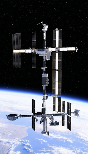A Large Space Station With A White And Black Color Scheme
