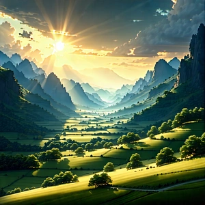 Nature Digital Illustration: Valley during golden hour