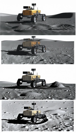 The Image Is A Collage Of Three Different Pictures Of A Rover On The Moon