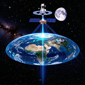 A Large, Blue, And White Globe Of The Earth, With A Space Station Hovering Above It