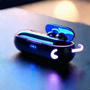 Wireless Earbuds With Glowing Screen With Small, Blue,