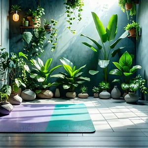 Lifestyle Low Poly: Wellness Scene With Yoga Mat And Plants With Room Large