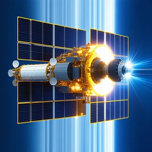 A Spacecraft Is Shown In A Close-up View, With Its Solar Panels And Other Components Clearly Visible