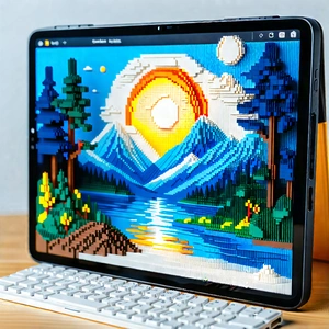 Business Voxel Art: Creative professional using (digital:1.11) tablet