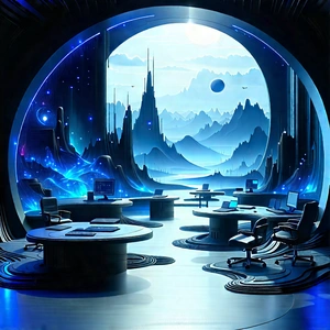 Futuristic Tech Startup Office With Futuristic Scene,
