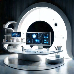 Futuristic (digital:1.11) workspace