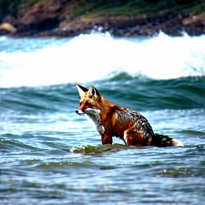 Nature Long Exposure Photography: Fox In Ocean Waters With Standing Water,