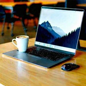 Business Product Photography: Workplace With Laptop And Coffee On Desk With Laptop Computer