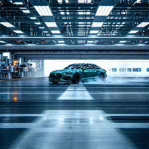 Automotive Technology In Manufacturing Facility With Green Sports