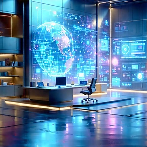 (futuristic:1.41) Tech Startup Office With Image, There